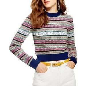 Topshop Fair Isle "Amour" Knit Cropped Sweater